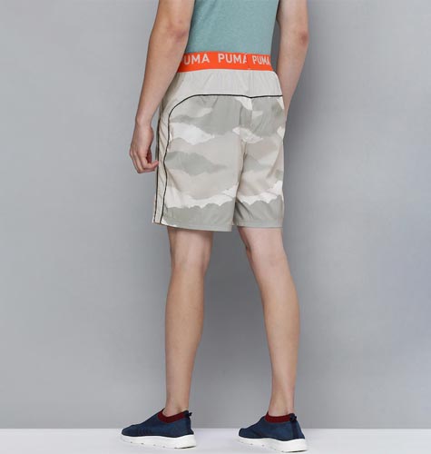 Men Grey & White Camouflage Printed AOP Sports Sustainable Shorts